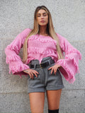 Maglione rosa barbie con frange