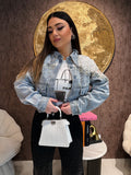 Giacca Denim Pearl Lace Cropped