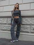 Cargo maxi con tasconi jeans grigio