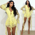 Abito in pizzo giallo con rouches