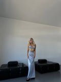 Completo due pezzi top e gonna longuette grigio