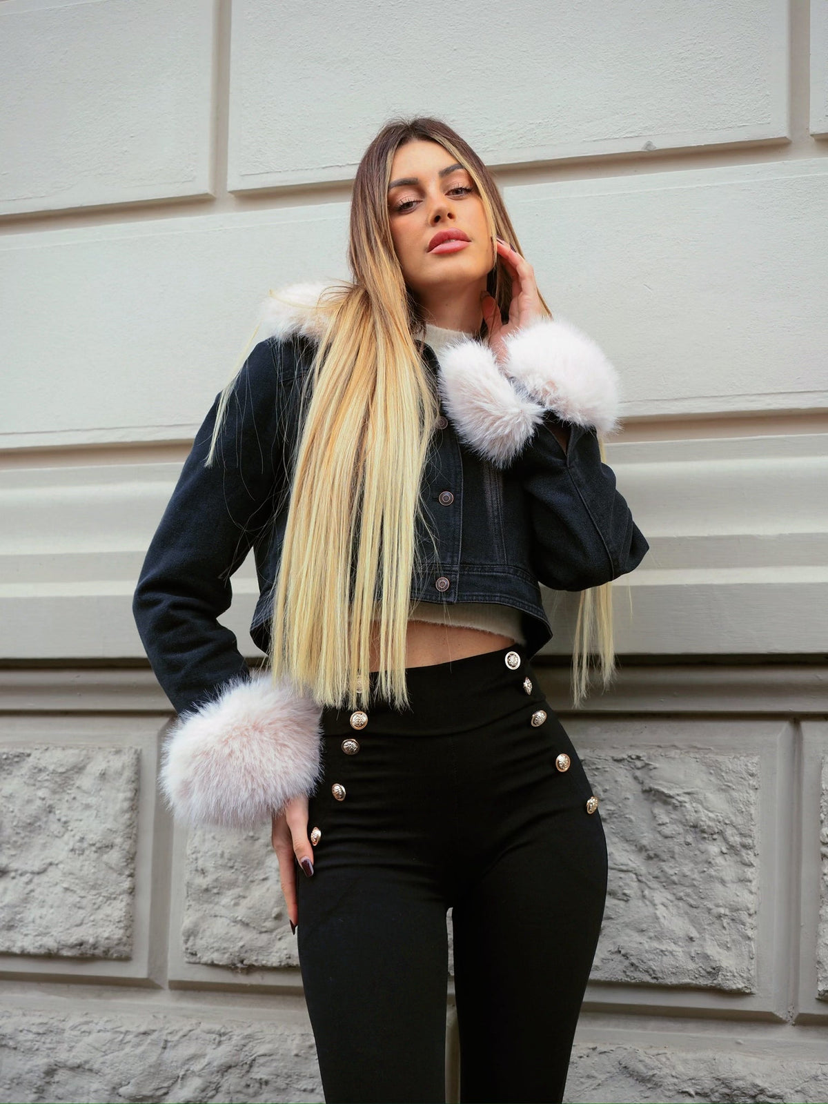 Giaccone in jeans con pelo