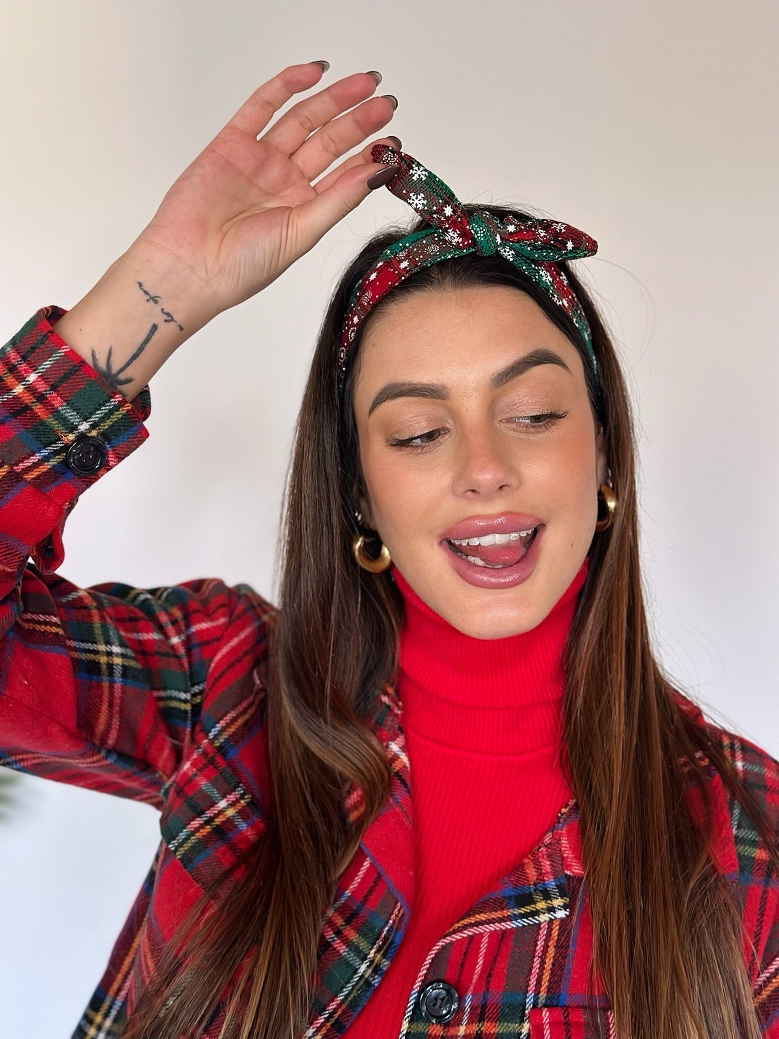 Fascia per capelli scozzese rosso verde