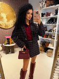 Completo in tweed nero bordeaux