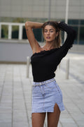 Body monospalla nero con Rouches