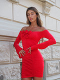 Abito con rose scollo a barca rosso