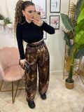 Pantalone in satin animalier