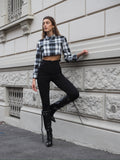 Camicia crop a quadri bianco nero grandi