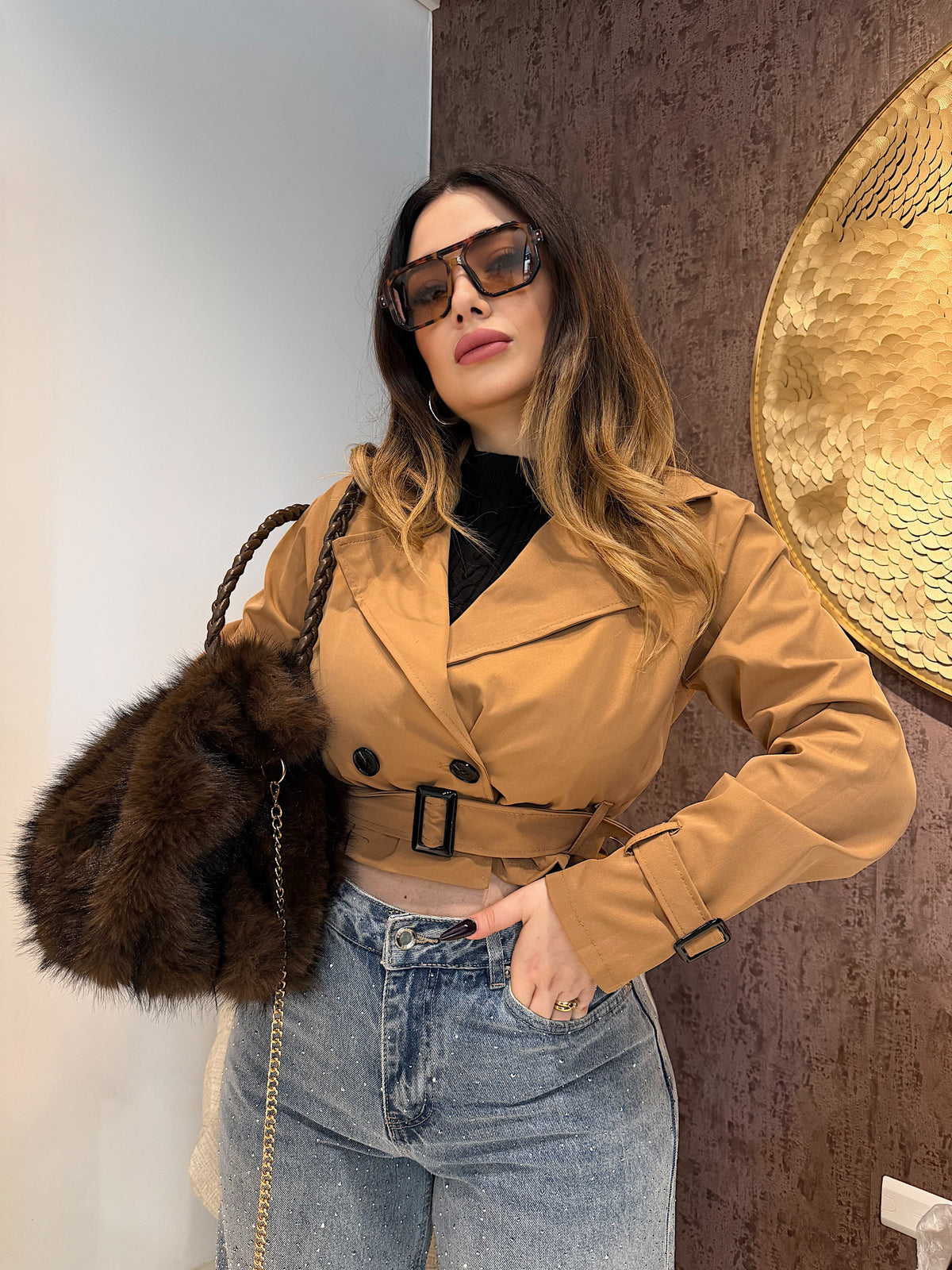 Trench corto donna con cintura