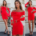 Abito con rose scollo a barca rosso