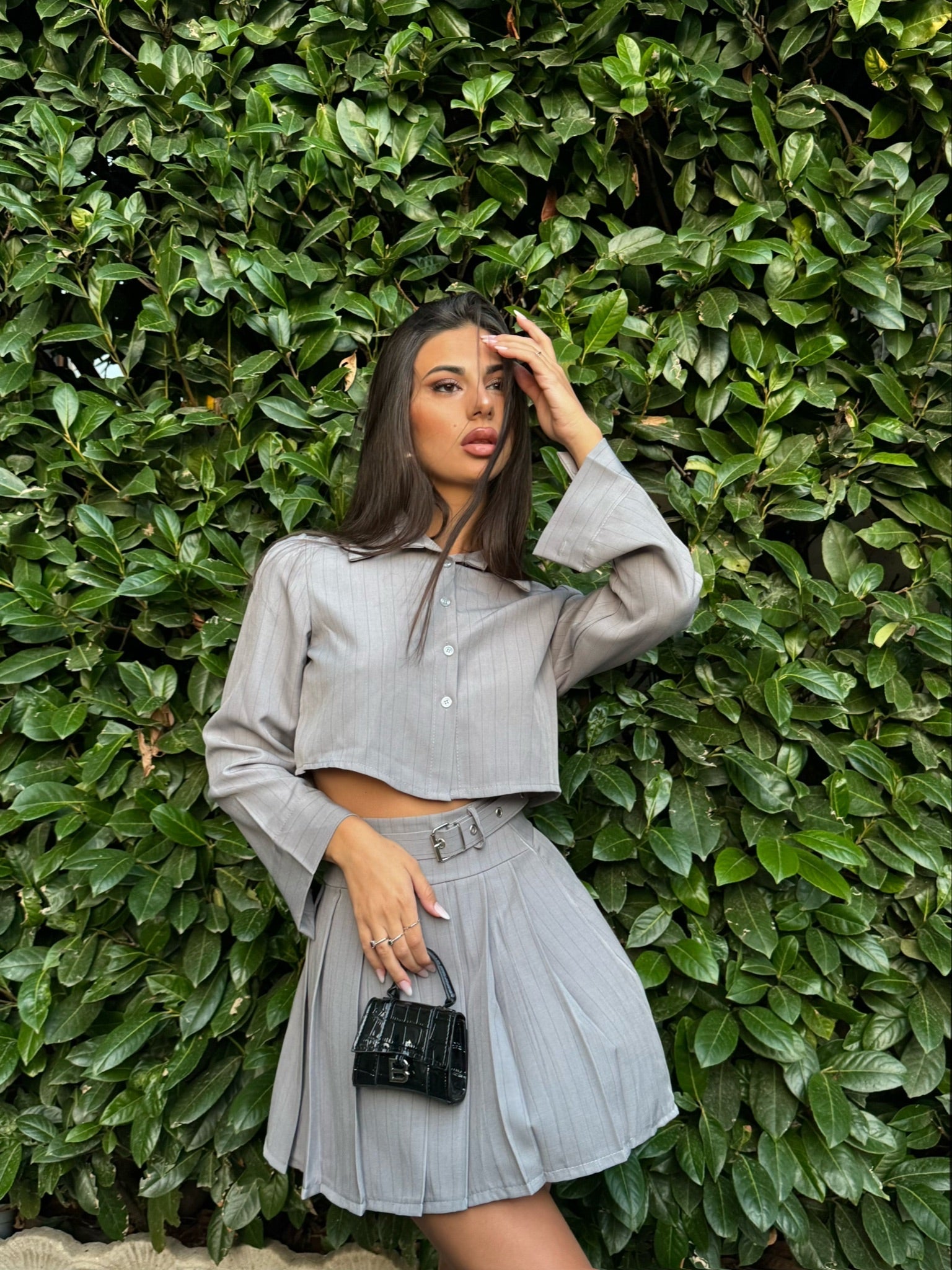 Camicia gessata grigio perla