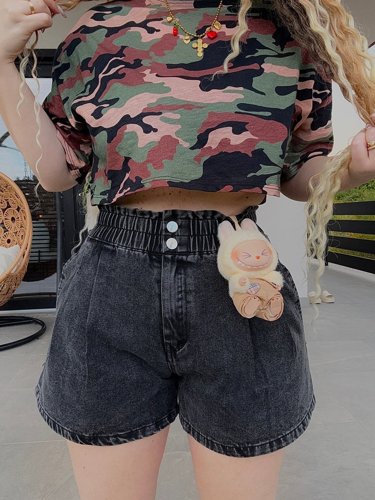 Short in jeans con elastico Black Ash