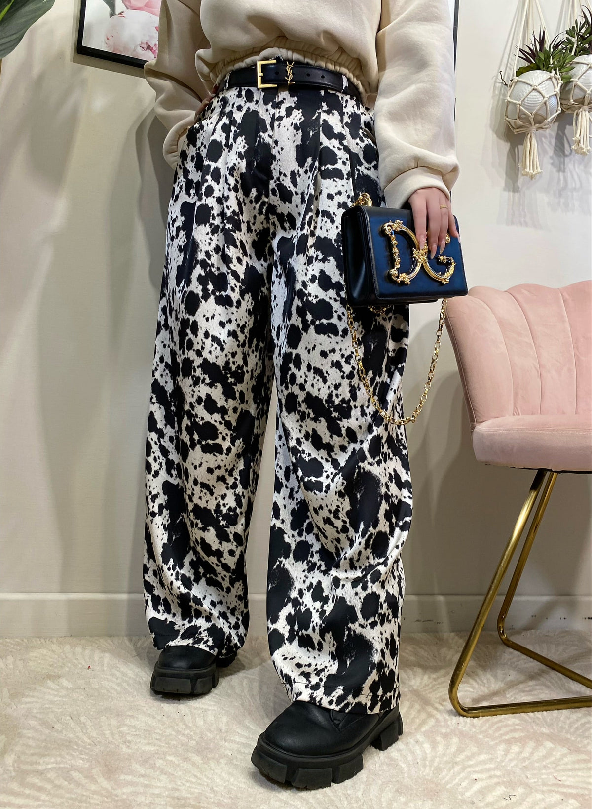 Pantalone in satin bianco nero