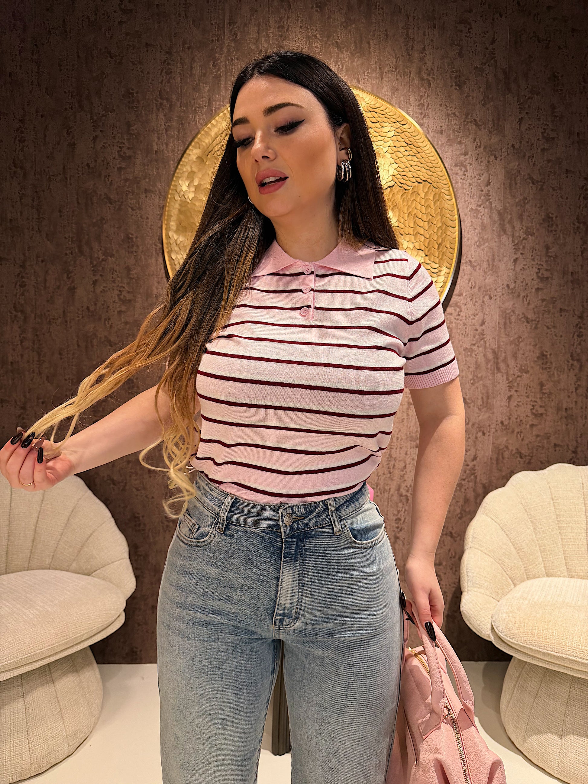 Polo in Maglia a Righe con colletto vari colori
