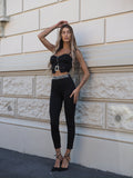 Completo top e pantalone con strass nero