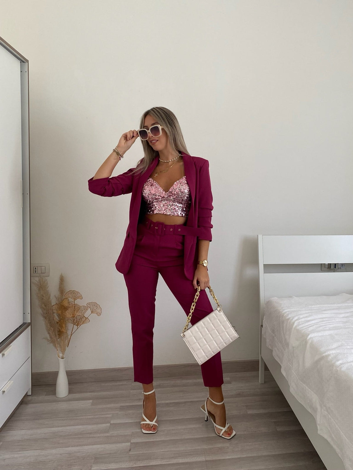 Top con paillettes rosa