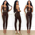 Tuta choco con arricciatura sui fianchi e gioiello
