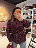 Camicia a quadri bordeaux con strass