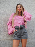 Maglione rosa barbie con frange