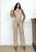 Tuta con frange in paillettes rose gold