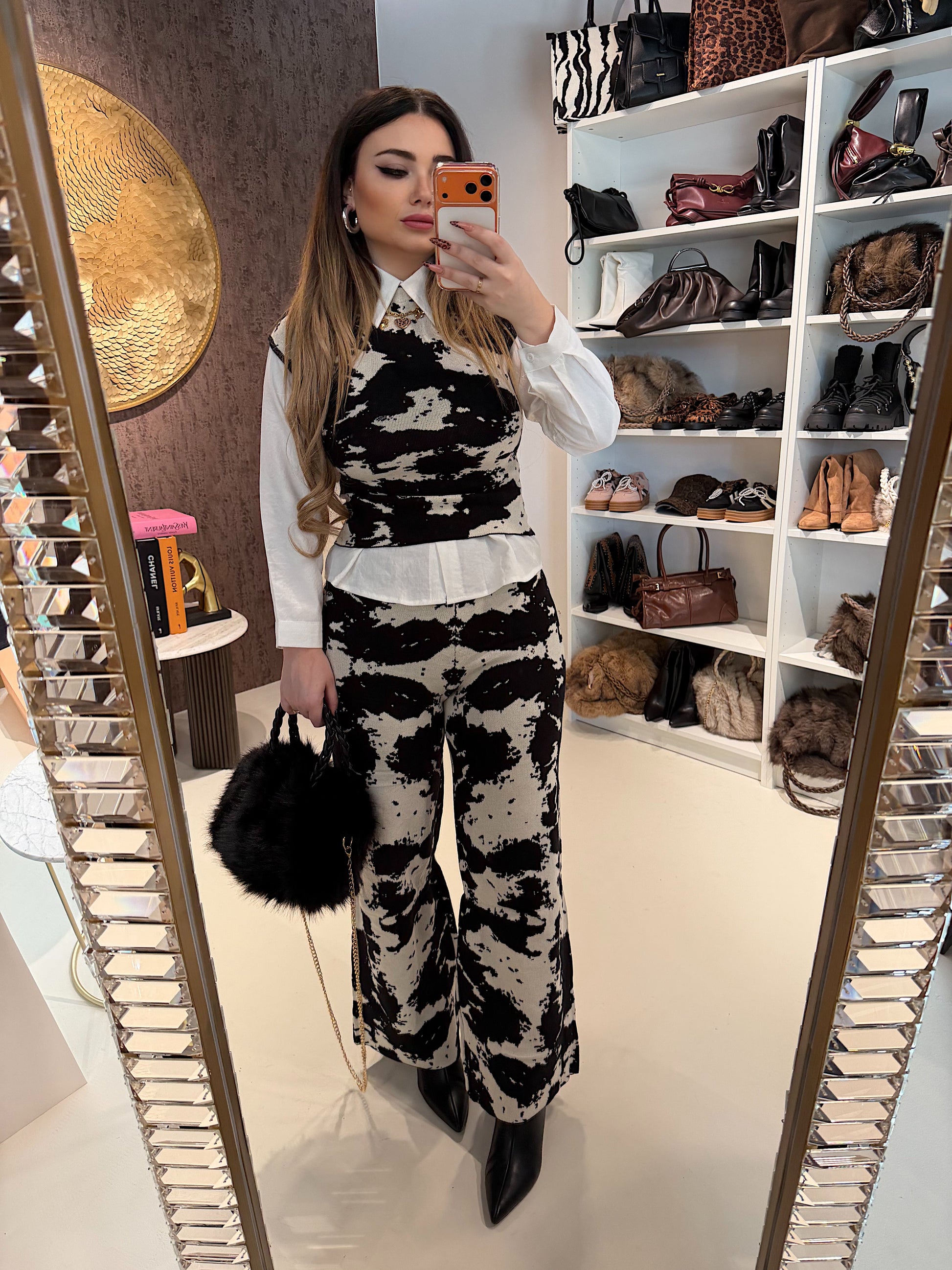 Completo top e pantalone cow print