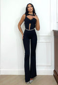 Tuta nera con push up smanicata in pizzo