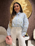 Camicia a Righe Celesti con Limoni Ricamati
