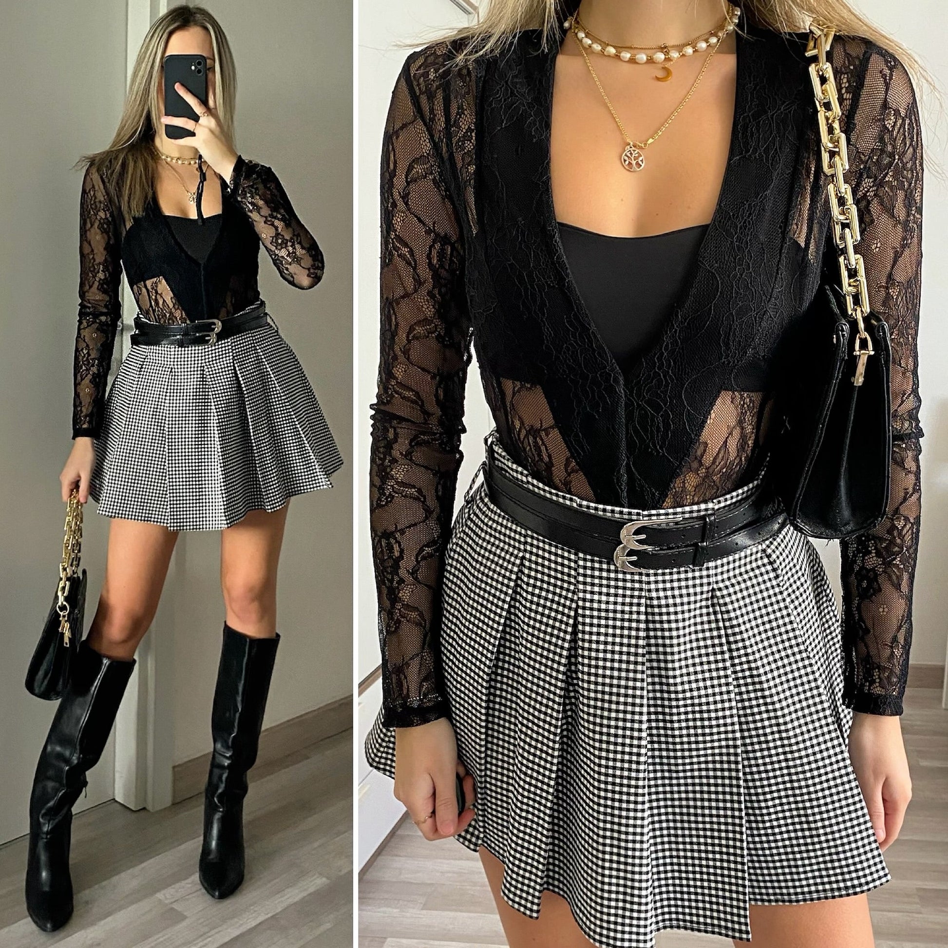 Body nero a V con trasparenza e pizzo