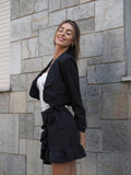 Completo giacca e gonna gessato nero