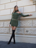 Abito in maglia con spacco verde militare