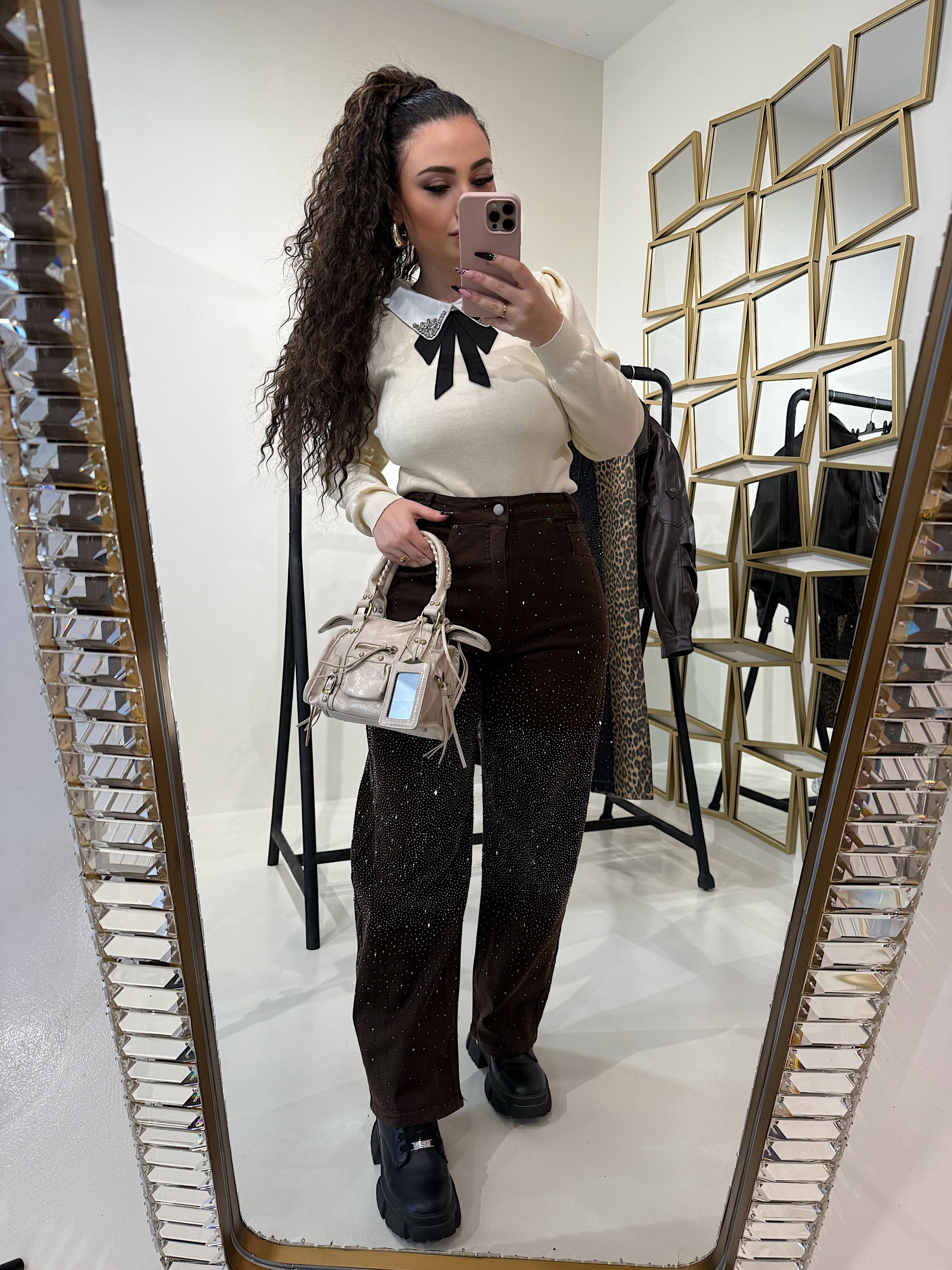 Pantalone con strass choco