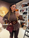 Camicia a quadri con polsino in pizzo