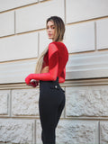 Body con trasparenza e glitter rosso