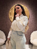 Camicia Satin Gioiello con Spalle Ricamate