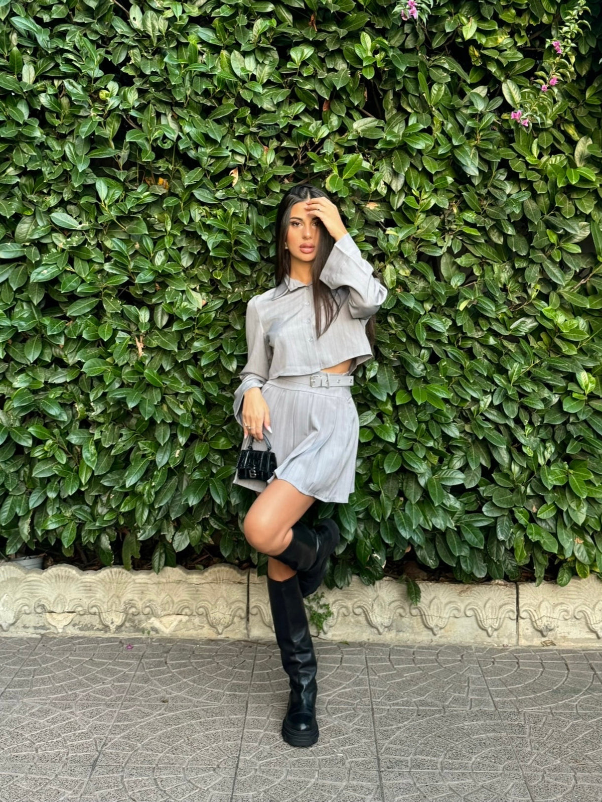 Camicia gessata grigio perla