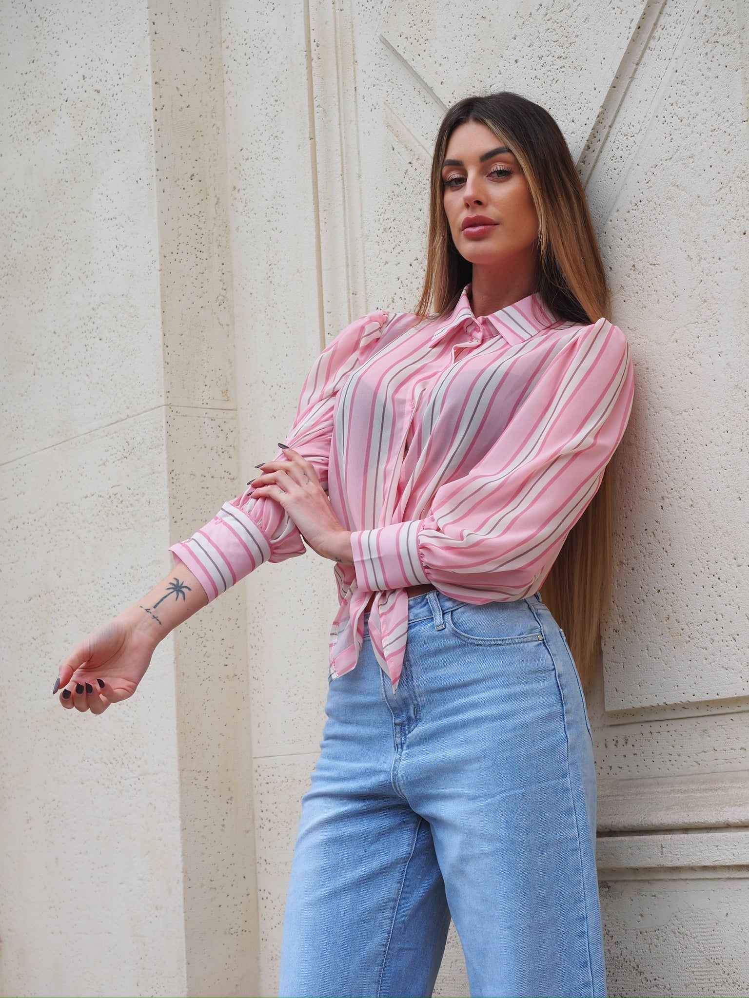 Camicia a righe rosa
