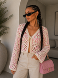 Cardigan Crochet Rosa con Laccetto