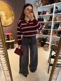 Maglione a righe bordeaux grigio