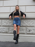 Felpa crop nera con lacci