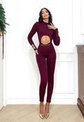 Tuta in lycra bordeaux schiena aperta e catenina