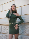 Abito in maglia con spacco verde militare