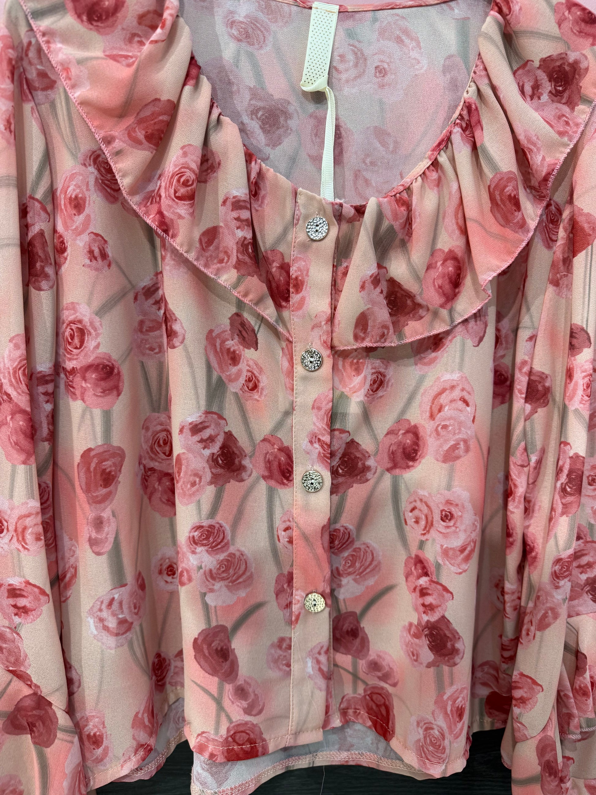 Camicia fiori con bottoni gioiello