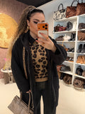 Cardigan Morbido con Cappuccio e laccio Animalier