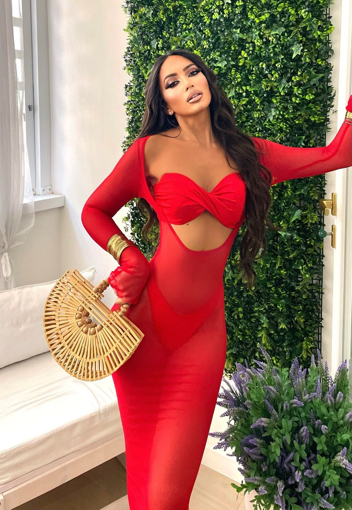 Bikini tre pezzi rosso in velo