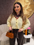 Cardigan giallo con bottoncini oro