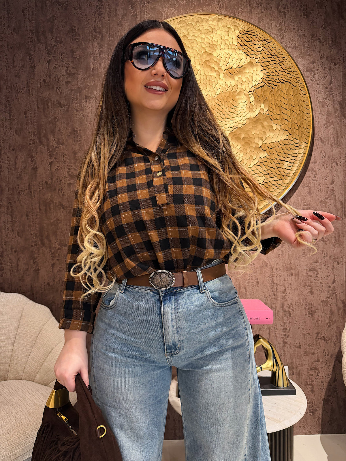 Camicia Check Marrone e Nero Oversize