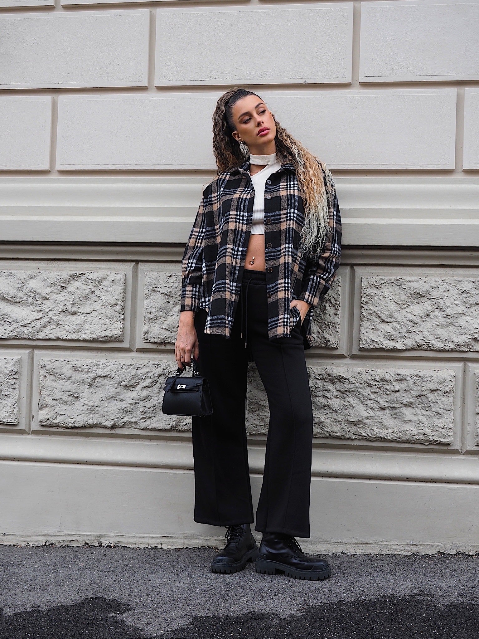 Giaccone in tweed Nero