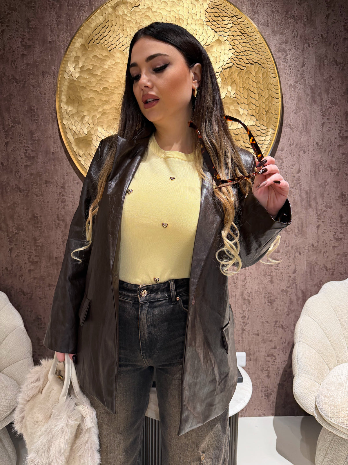 Blazer over eco-pelle