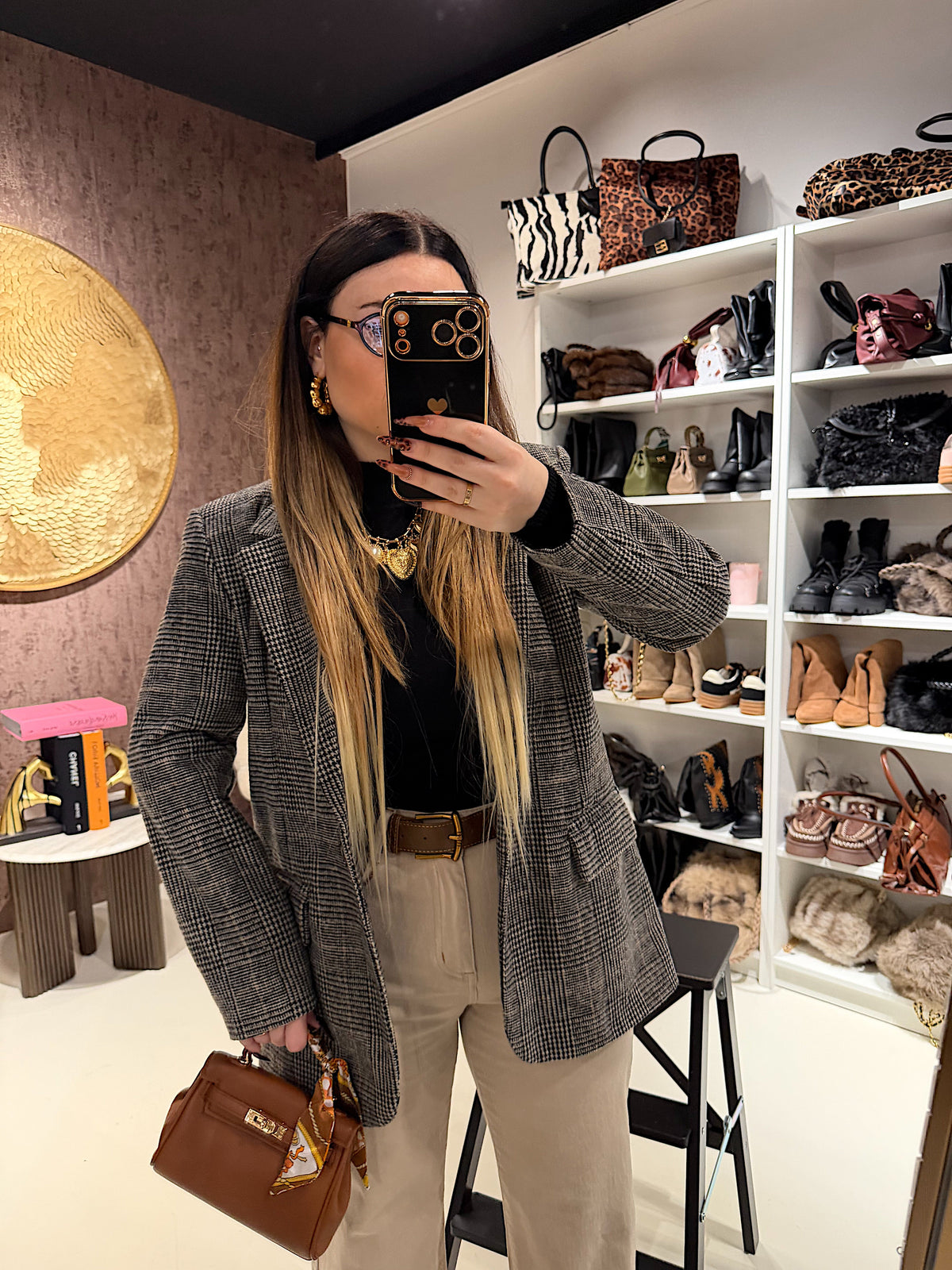 Blazer pied de poule nero beige