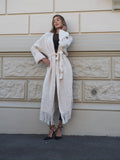 Maxi cardigan beige con frange